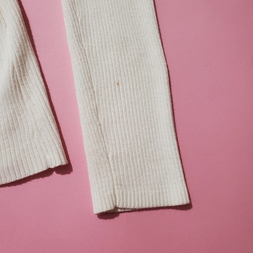 DKNY Jeans Off White Cream Ivory Knit V Neck Sweater - Picture 11 of 12